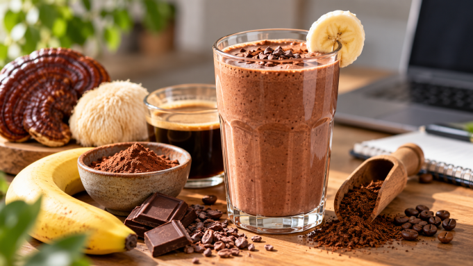 Ranní smoothie s kakaem a houbovou kávou_ rychlá varianta do pracovního dne