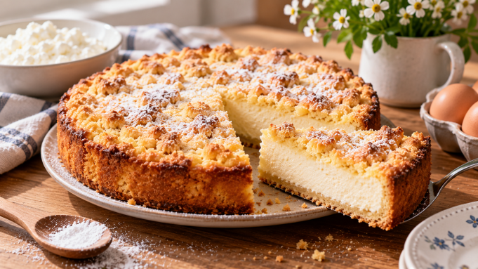 Tvarohový koláč bez vážení_ jednoduchý recept z jedné mísy